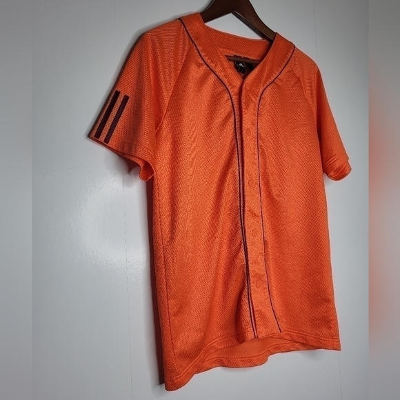 ADIDAS Baseball Jersey. Three Stripe Life. Orange & Black. Men's size Small - Picture 2 of 11